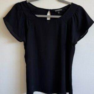 Express Flutter Sleeve Cutout Blouse XS | Black Short Sleeve Work Top